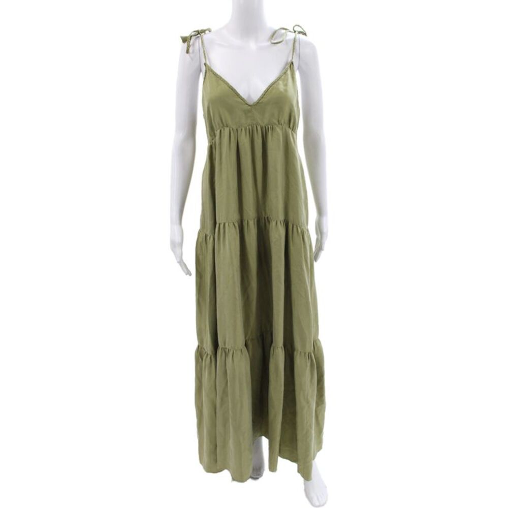 Unsubscribed Womens Maxi Silk V Neck Sleeveless Green Bohemian Dress Size 6